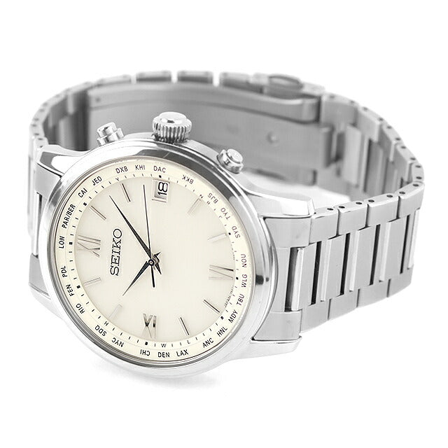 中古 セイコー SEIKO ブライツ ソーラー電波 薄型 クラシック SAGZ095 アナログ 腕時計 ブランド メンズ ホワイト 白 UW-SJ-OT-00024
