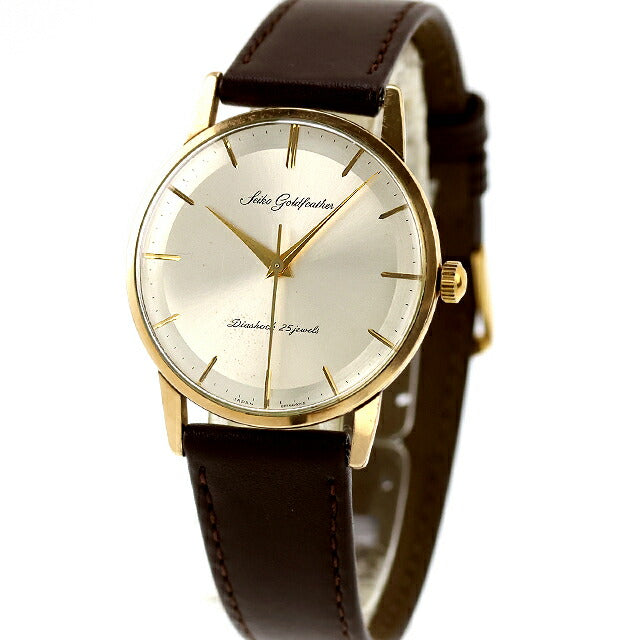 ゴールド アナログ 手巻き時計 中古 セイコー SEIKO セイコー ゴールドフェザー 15008E 手巻き 14KGF
