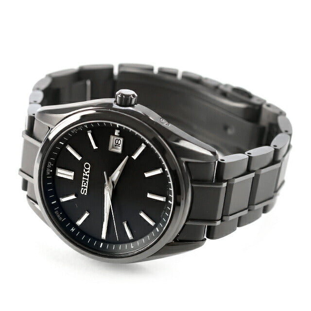 中古 セイコー SEIKO セイコーセレクション ソーラー電波 チタン 薄型 オールブラック SBTM343 アナログ 腕時計 ブランド メンズ ブラック UW-SJ-OT-00063