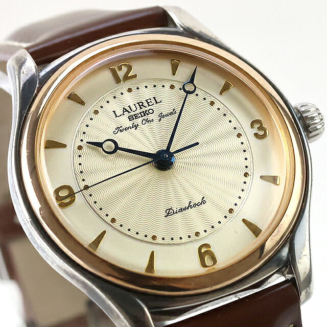中古 OH済 セイコー SEIKO ローレル 復刻 手巻き 4S24-0030 K18PGベゼル SV925 スターリング 銀無垢 1995年10月製 4S24-0030 アナログ 腕時計 ブランド メンズ UW-SJ-OT-00086