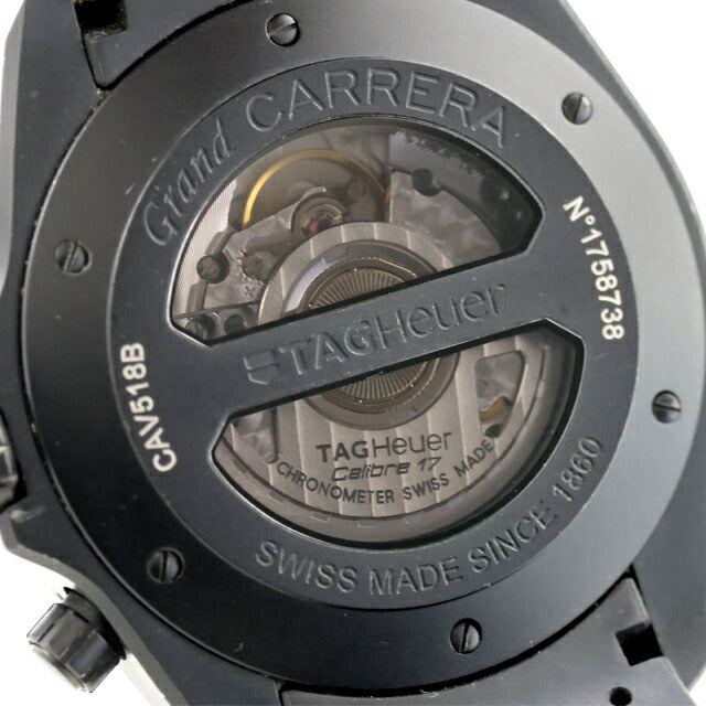 中古 タグ・ホイヤー TAG Heuer グランドカレラ キャリバー17 クロノグラフ CAV518B.FT6016 アナログ 腕時計 ブランド メンズ ブラック 黒 UW-TH-GC-00001