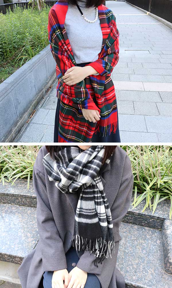 ジョンストンズ JOHNSTONS マフラー WA000056 KU0079 ブラック ホワイト BLACK&WHITE STEWART ブラック WQ00030202