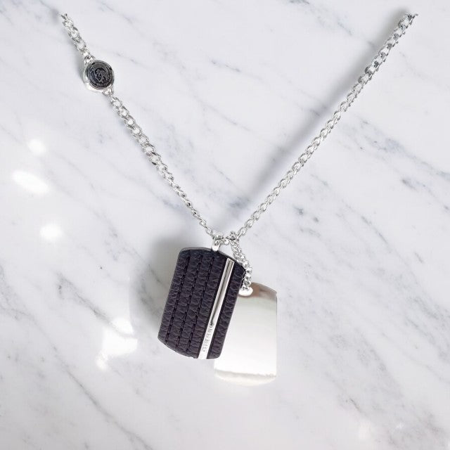 ディーゼル DIESEL ネックレス ペンダント メンズ レディース DX1040040 ダブルプレート シルバー ブラック WQ00039302