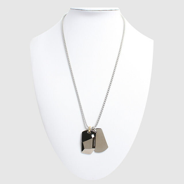 ディーゼル DIESEL ネックレス ペンダント DX1143040 メンズ レディース ダブルプレート ガンメタル シルバー WQ00042379