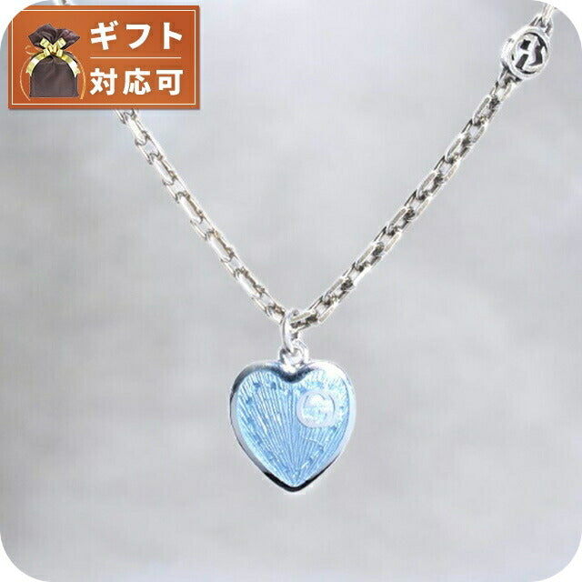 グッチ GUCCI シルバー ネックレス 645545 J89B4 8490 レディース インターロッキングG エナメル ハート ライトブルー系 WQ00042825