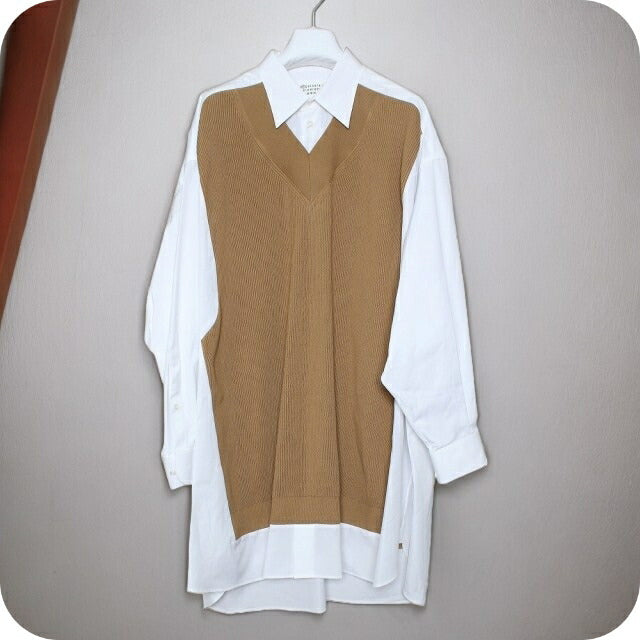 メゾンマルジェラ MAISON MARGIELA シャツワンピース ニット重ね着長袖シャツ S51DL0356S43001988-M レディース WQ00045864