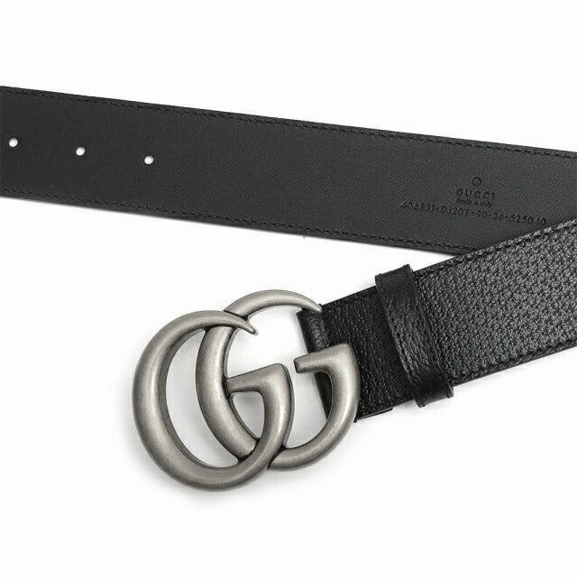 グッチ GUCCI ベルト 406831-DJ20N-1000-90 メンズ ブラック シルバー カーフスキンレザー マーモント ダブルGバックル ベルト WQ00052034