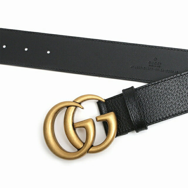 グッチ GUCCI ベルト 406831-DJ20T-1000-95 メンズ ブラック ゴールド カーフスキンレザー マーモント ダブルGバックル ベルト WQ00052037