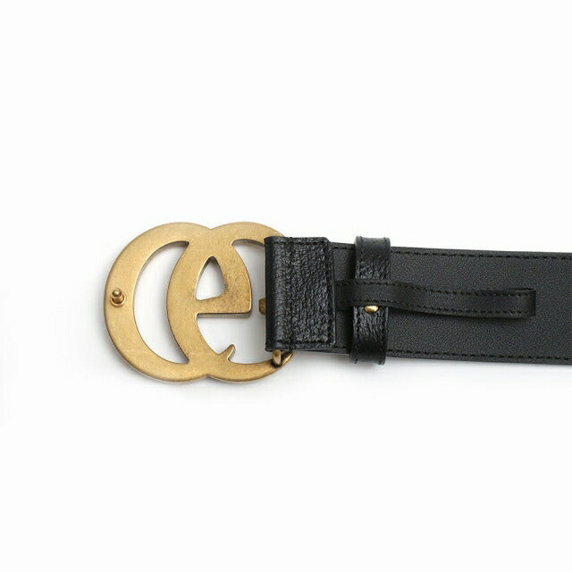 グッチ GUCCI ベルト 406831-DJ20T-1000-95 メンズ ブラック ゴールド カーフスキンレザー マーモント ダブルGバックル ベルト WQ00052037