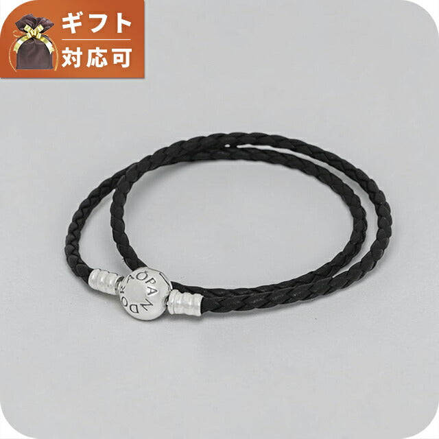 パンドラ PANDORA Moments Double Black Leather Bracelet ブレスレット 590745cbk-d1 ユニセックス ブラック WQ00057545