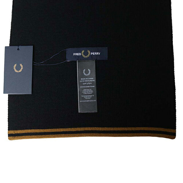 フレッドペリー FRED PERRY Merino Wool Scarf メリノウール スカーフ マフラー c3319-u12 ユニセックス Black Dark Caramel マフラー WQ00058422
