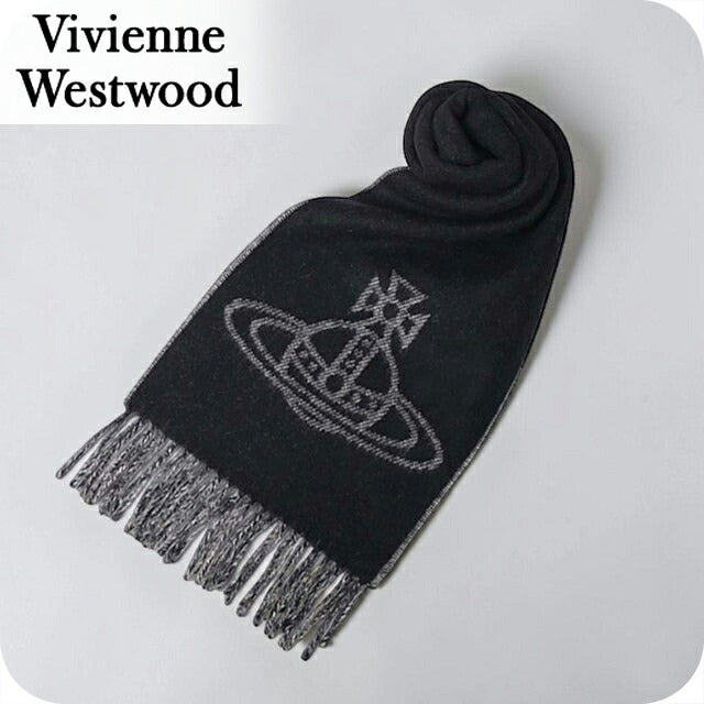 ヴィヴィアン ウエストウッド マフラー メンズ レディース ブランド Vivienne Westwood ロゴ W01MK-N402 BLACK WHITE ビビアン WQ00058484