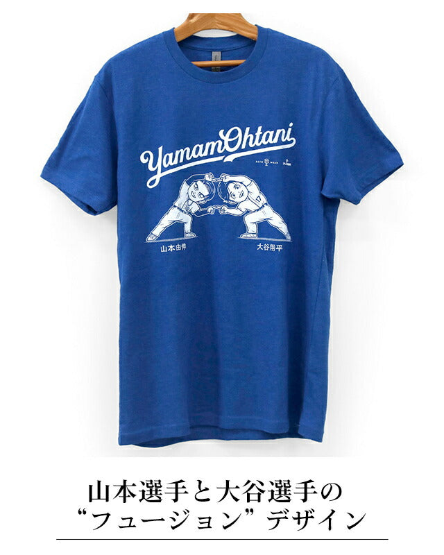 ヤマモタニ 半袖Tシャツ 大谷翔平 山本由伸 メンズ ブランド M MLBPA公式ライセンス商品 ドジャース ロゴ クルーネック ブルー YamamOhtani