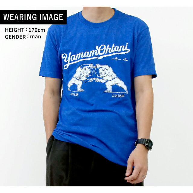 ヤマモタニ 半袖Tシャツ 大谷翔平 山本由伸 メンズ ブランド M MLBPA公式ライセンス商品 ドジャース ロゴ クルーネック ブルー YamamOhtani