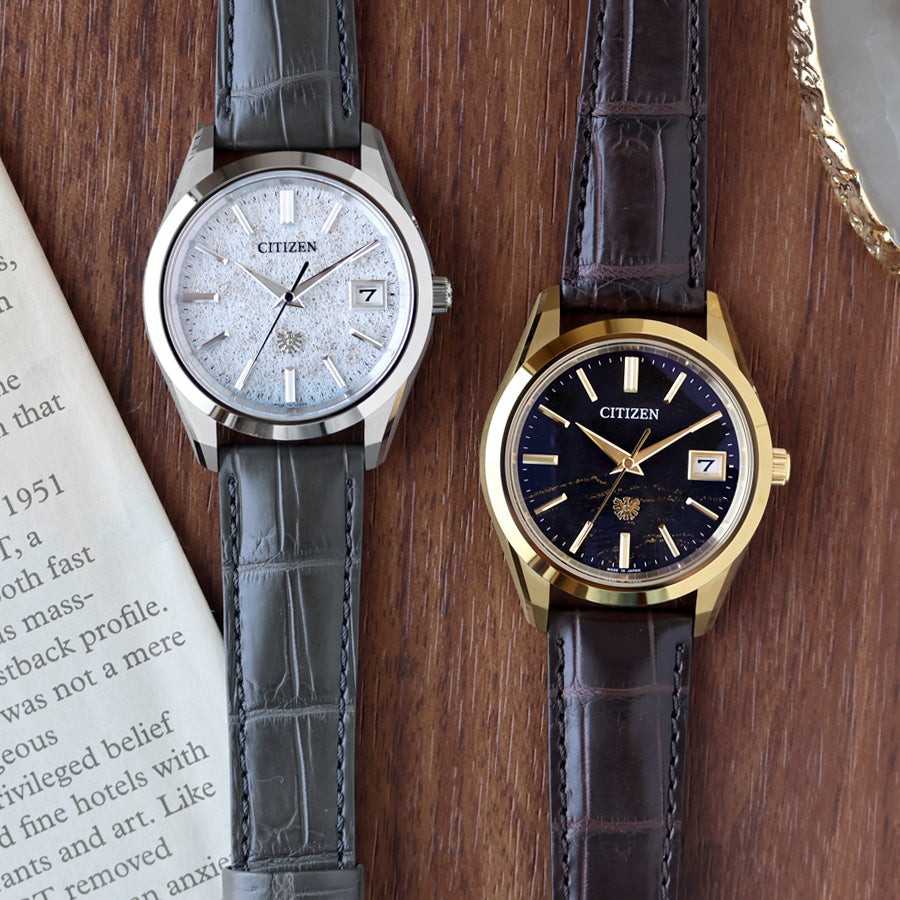 秋の夕暮れを腕の上に──ザ・シチズン AQ4103-16W、黒和紙×金箔・世界限定400本の和の芸術