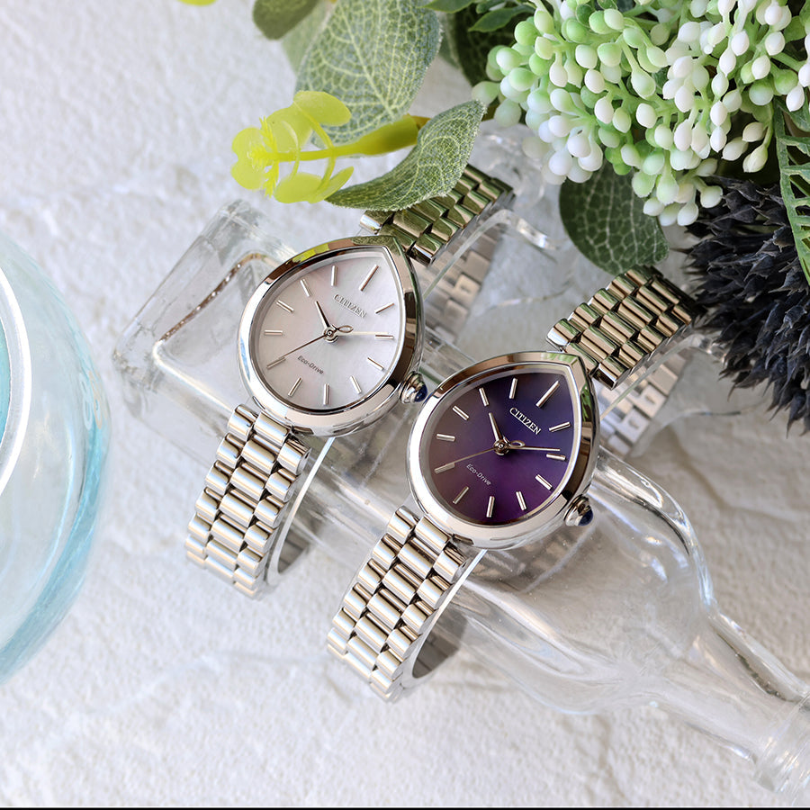 雨の雫がジュエリーになった──シチズン エル RAINELL Collection EM1200-55X、パープル×エコ・ドライブ