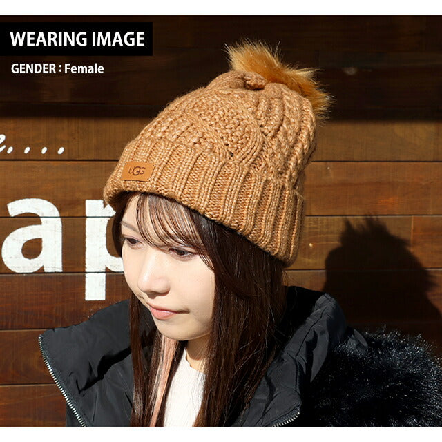 アグ ニット帽 メンズ レディース ブランド UGG CABLE BEANIE WITH POM ロゴ 100819 Chestnut 帽子 100819-CHE