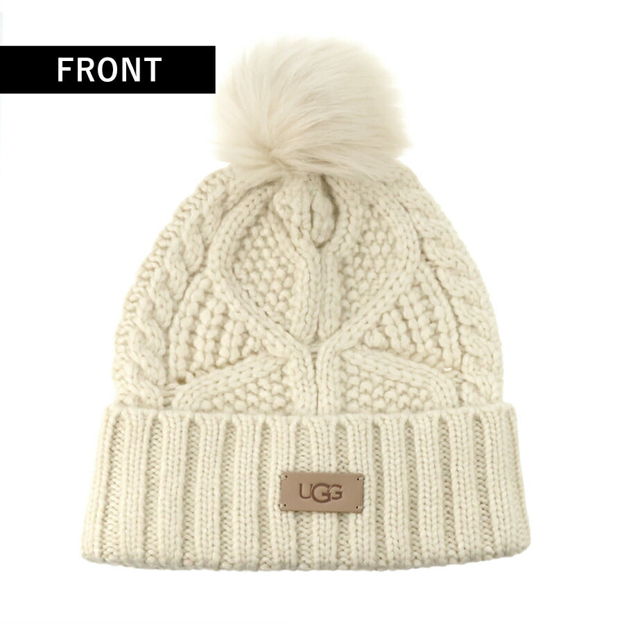 アグ ニット帽 メンズ レディース ブランド UGG CABLE BEANIE WITH POM ロゴ 100819 Cream 帽子 100819-CRM