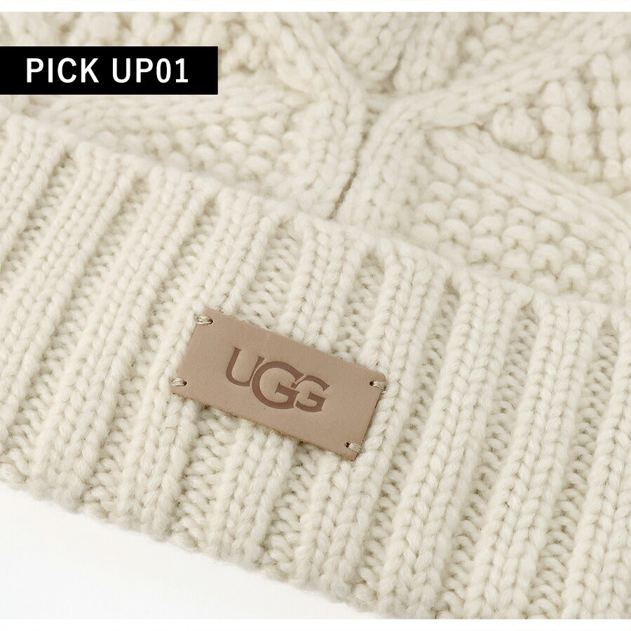 アグ ニット帽 メンズ レディース ブランド UGG CABLE BEANIE WITH POM ロゴ 100819 Cream 帽子 100819-CRM
