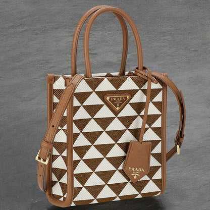 プラダ ハンドバッグ レディース ブランド PRADA 1BA355 ブラウン/ホワイト 1BA355TRI-JAOOM-TB-TA