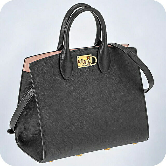 フェラガモ ハンドバッグ レディース ブランド Ferragamo 210398CALF NE BO 740 941 ブラック/ピンク 210398CALF-NE-BO-740-941