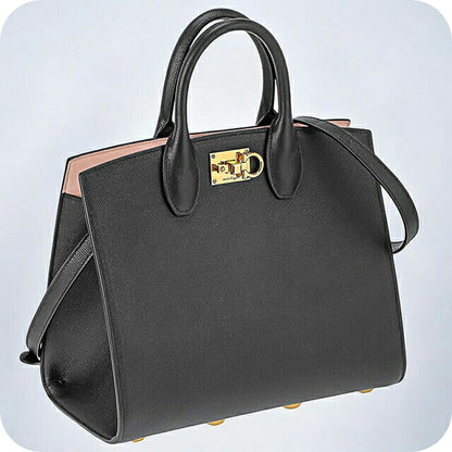 フェラガモ ハンドバッグ レディース ブランド Ferragamo 210398CALF NE BO 740 941 ブラック/ピンク 210398CALF-NE-BO-740-941