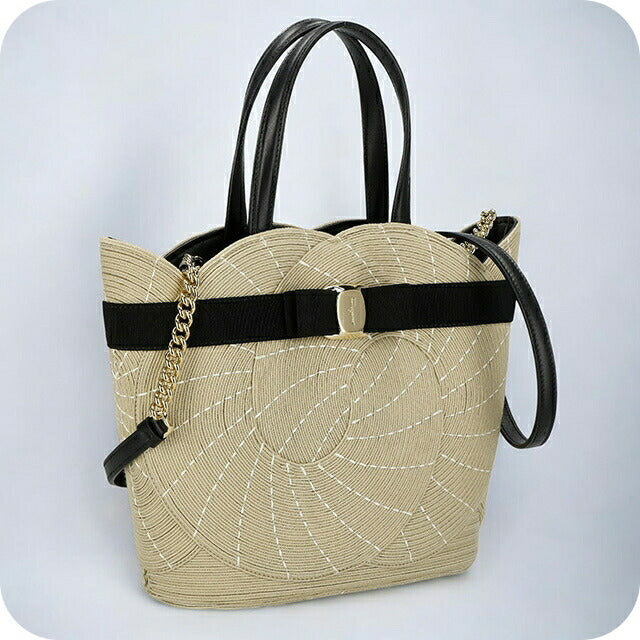 フェラガモ トートバッグ レディース ブランド Ferragamo 212935LSRICAMO NAT 759 413 アイボリー/ブラック 212935LSRICAMO-NAT-759-413
