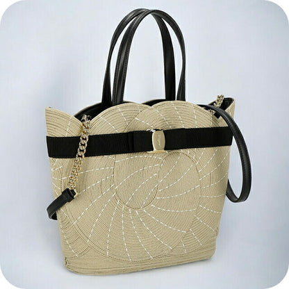 フェラガモ トートバッグ レディース ブランド Ferragamo 212935LSRICAMO NAT 759 413 アイボリー/ブラック 212935LSRICAMO-NAT-759-413