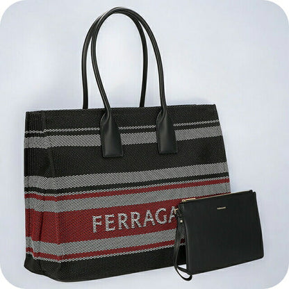 フェラガモ トートバッグ レディース ブランド Ferragamo 214955FAB CALF NEOWH 765 595 ブラック/レッド 214955FAB-CALF-NEOWH-765-595