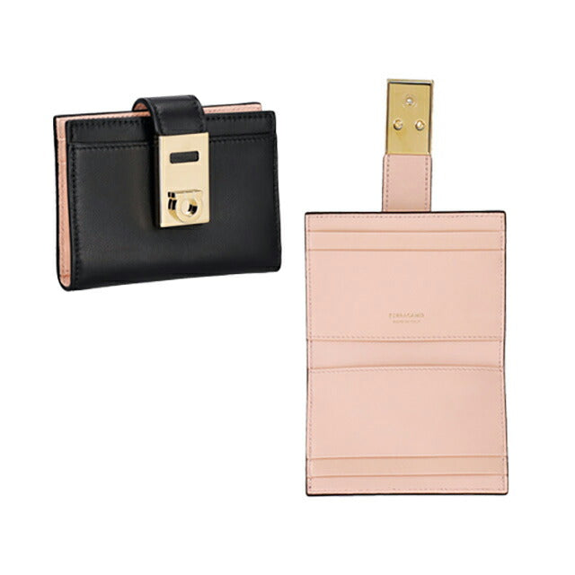フェラガモ カードケース レディース ブランド Ferragamo 220552CALF NE NP 770 880 ブラック/ピンク 220552CALF-NE-NP-770-880