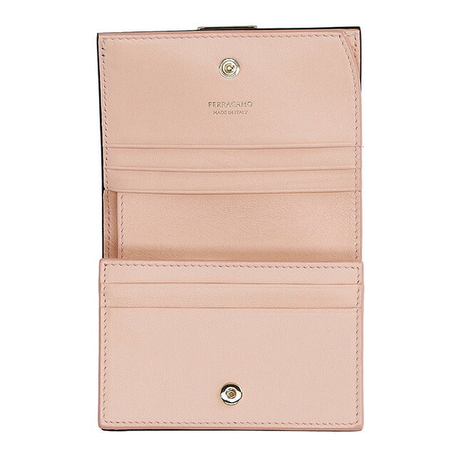フェラガモ 二つ折り財布 レディース ブランド Ferragamo 220633CALF NE NP 770 850 ブラック/ピンク 220633CALF-NE-NP-770-850