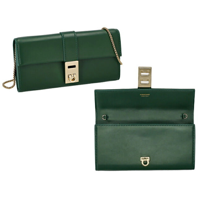 フェラガモ 長財布 レディース ブランド Ferragamo 220668CALF FORGR 775 133 グリーン 220668CALF-FORGR-775-133