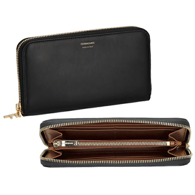 フェラガモ 長財布 レディース ブランド Ferragamo 220795CALF NE NC 775 336 ブラック/ブラウン 220795CALF-NE-NC-775-336