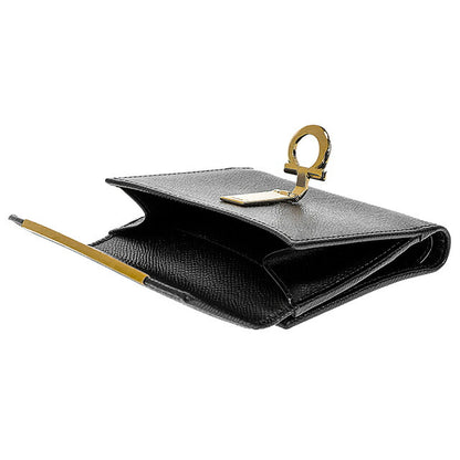 フェラガモ 二つ折り財布 レディース ブランド Ferragamo 22C877PEBBLE NER 673 998 ブラック 22C877PEBBLE-NER-673-998