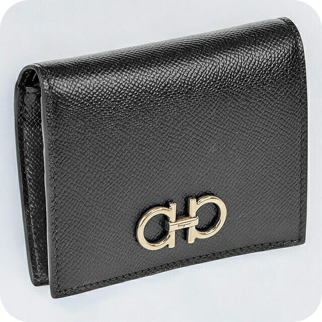 フェラガモ 二つ折り財布 レディース ブランド Ferragamo 22D780PEBBLE NER 726 512 ブラック 22D780PEBBLE-NER-726-512