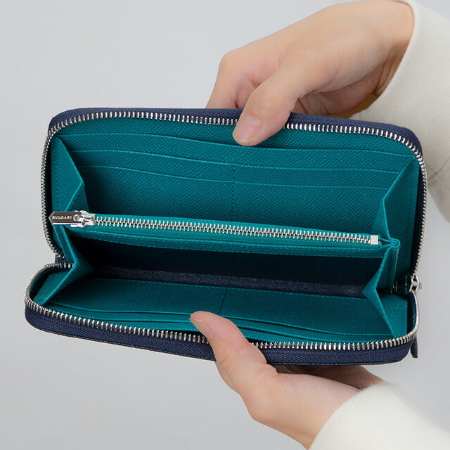 ブルガリ 長財布 メンズ ブランド BVLGARI レザー 288254 BL ME ネイビー/グリーン 288254-BL-ME