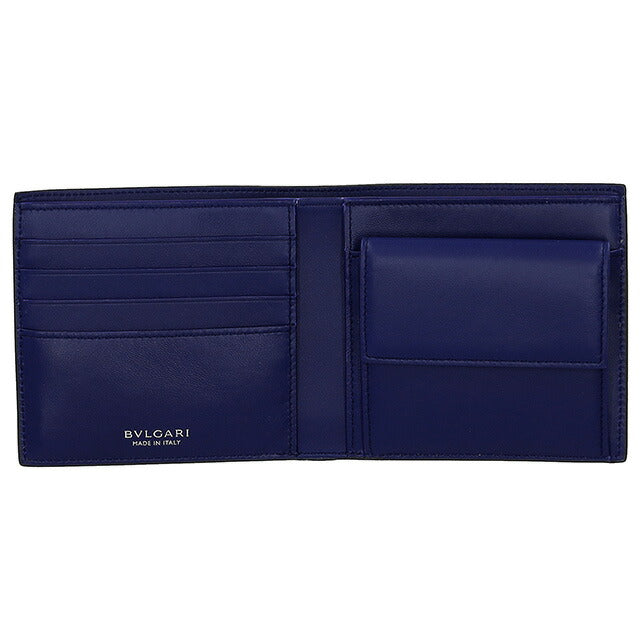 ブルガリ 二つ折り財布 メンズ ブランド BVLGARI レザー 291066 CHADI チャコール/ネイビー 291066-CHADI