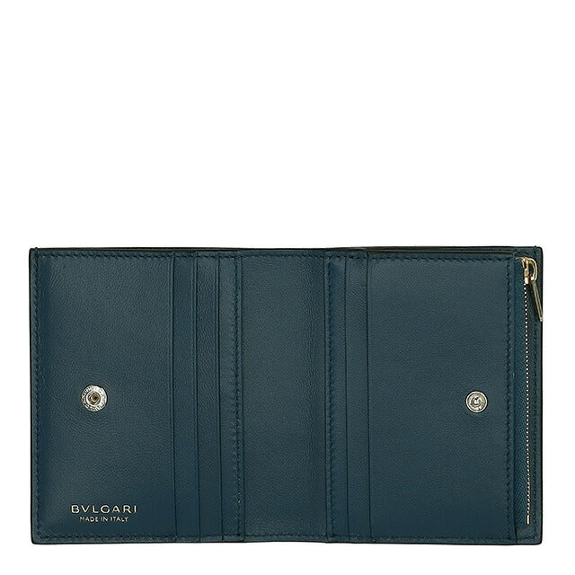 ブルガリ 二つ折り財布 レディース ブランド BVLGARI 291749 BLK ブラック/グリーン ウォレット 高級 おしゃれ プレゼント 実用的