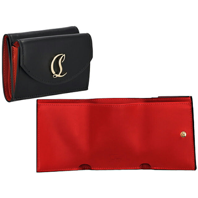 クリスチャン　ルブタン 三つ折り財布 レディース ブランド CHRISTIN LOUBOUTIN 3235108 CM6S ブラック/レッド 3235108-CM6S