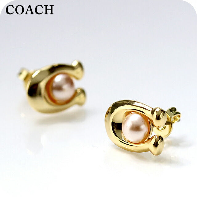 Coach 耳环 女式品牌 COACH 双耳徽标耳钉 341922GLD651 金色粉色配饰 341922GLD651