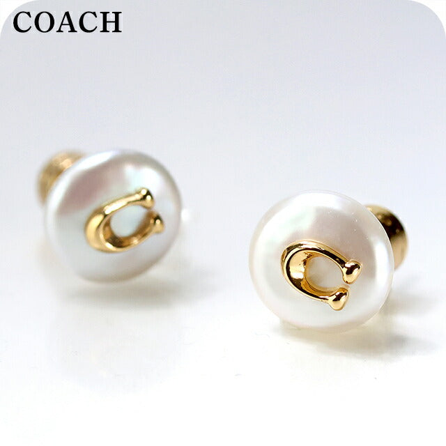 教练耳环女士品牌 COACH 徽标耳钉双耳 351511GLD107 珍珠金配件 351511GLD107