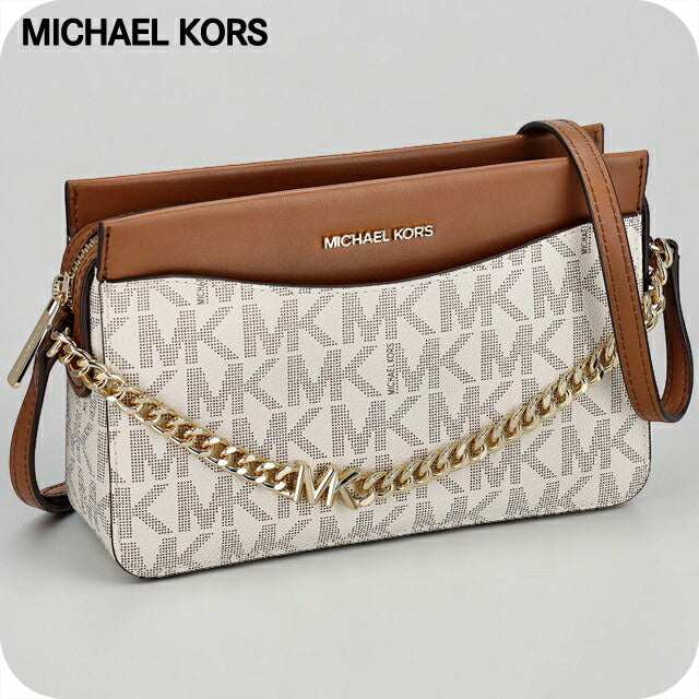 マイケル・コース ショルダーバッグ レディース ブランド MICHAEL KORS MYANMAR 38S4GJ6C3B 099 ホワイト/ブラウン 斜めがけ 高級 おしゃれ プレゼント 女性 実用的 かわいい