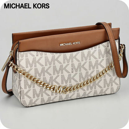 マイケル・コース ショルダーバッグ レディース ブランド MICHAEL KORS MYANMAR 38S4GJ6C3B 099 ホワイト/ブラウン 斜めがけ 高級 おしゃれ プレゼント 女性 実用的 かわいい