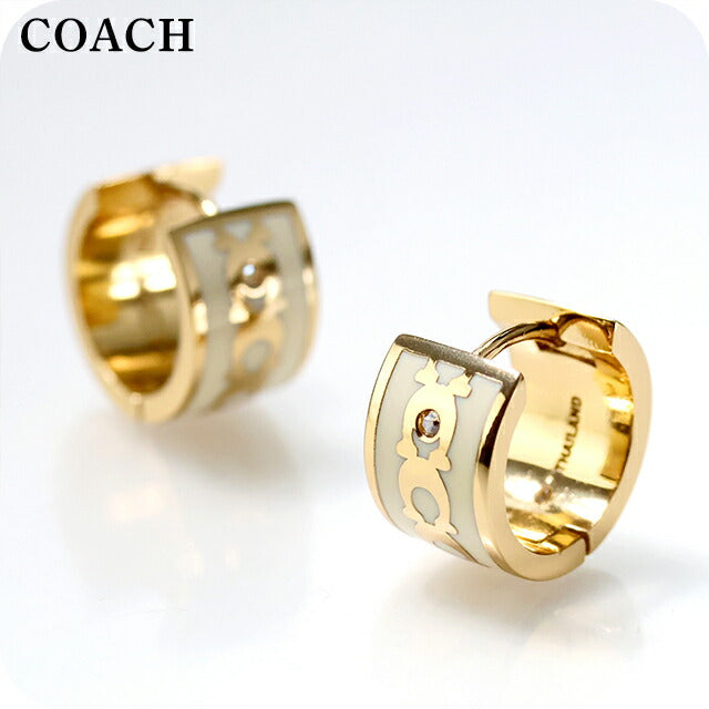 蔻驰耳环女士品牌COACH标志圈双耳408098GLD100白金配饰408098GLD100