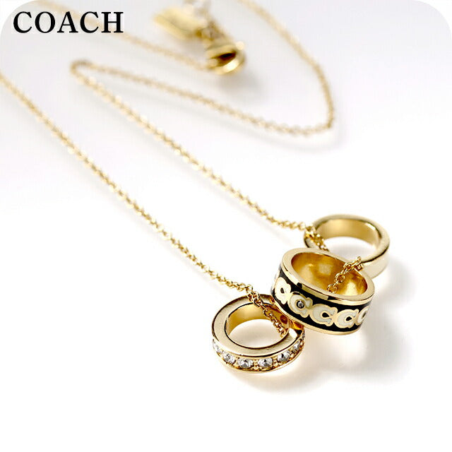 コーチ ネックレス レディース ブランド COACH ペンダント ロゴ リング 3連 408103 GLD 004 ゴールド ブラック ホワイト アクセサリー 408103GLD004