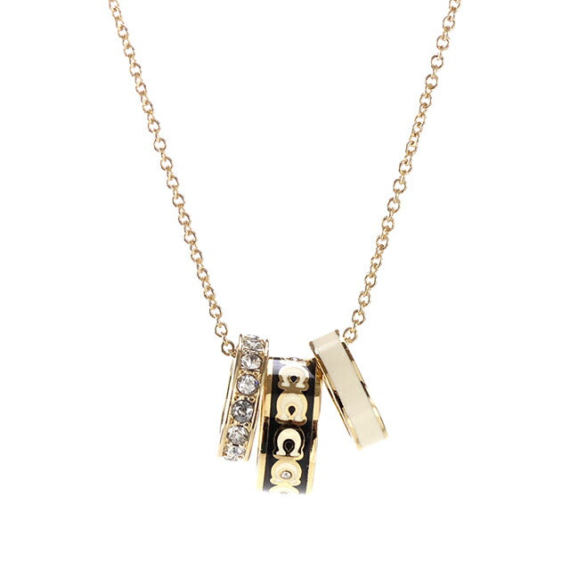 コーチ ネックレス レディース ブランド COACH ペンダント ロゴ リング 3連 408103 GLD 004 ゴールド ブラック ホワイト アクセサリー 408103GLD004