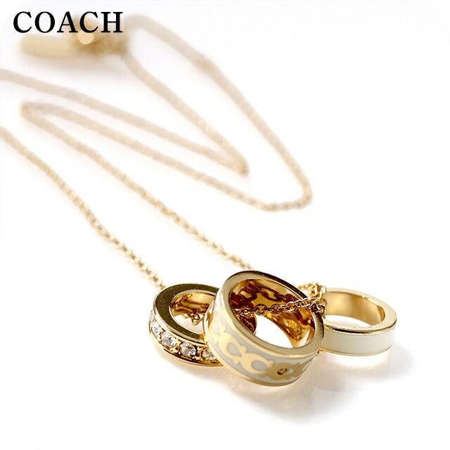 コーチ ネックレス レディース ブランド COACH ペンダント ロゴ リング 3連 408103 GLD 100 ゴールド ホワイト アクセサリー 408103GLD100