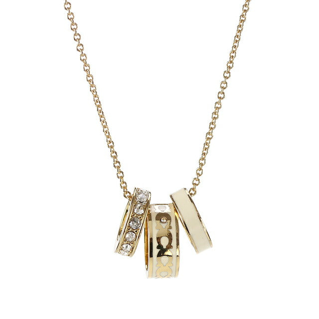 コーチ ネックレス レディース ブランド COACH ペンダント ロゴ リング 3連 408103 GLD 100 ゴールド ホワイト アクセサリー 408103GLD100