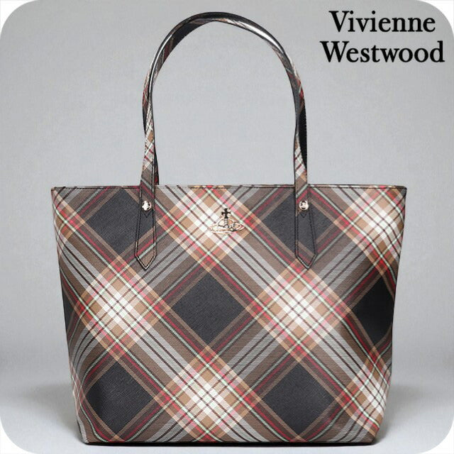 ヴィヴィアン ウエストウッド トートバッグ レディース ブランド Vivienne Westwood ダービー ロゴ 4205007DW D101 TARTAN BROWN BLACK 4205007DW-D101