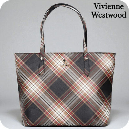 ヴィヴィアン ウエストウッド トートバッグ レディース ブランド Vivienne Westwood ダービー ロゴ 4205007DW D101 TARTAN BROWN BLACK 4205007DW-D101